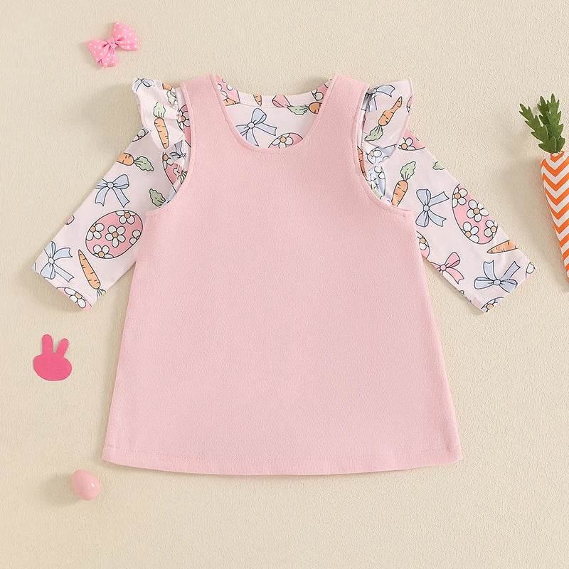 Toddler Boys Easter Outfits Chick Print Short Sleeves Romper with Carrot Embroidery Overall Shorts and Hat Set - Estalios