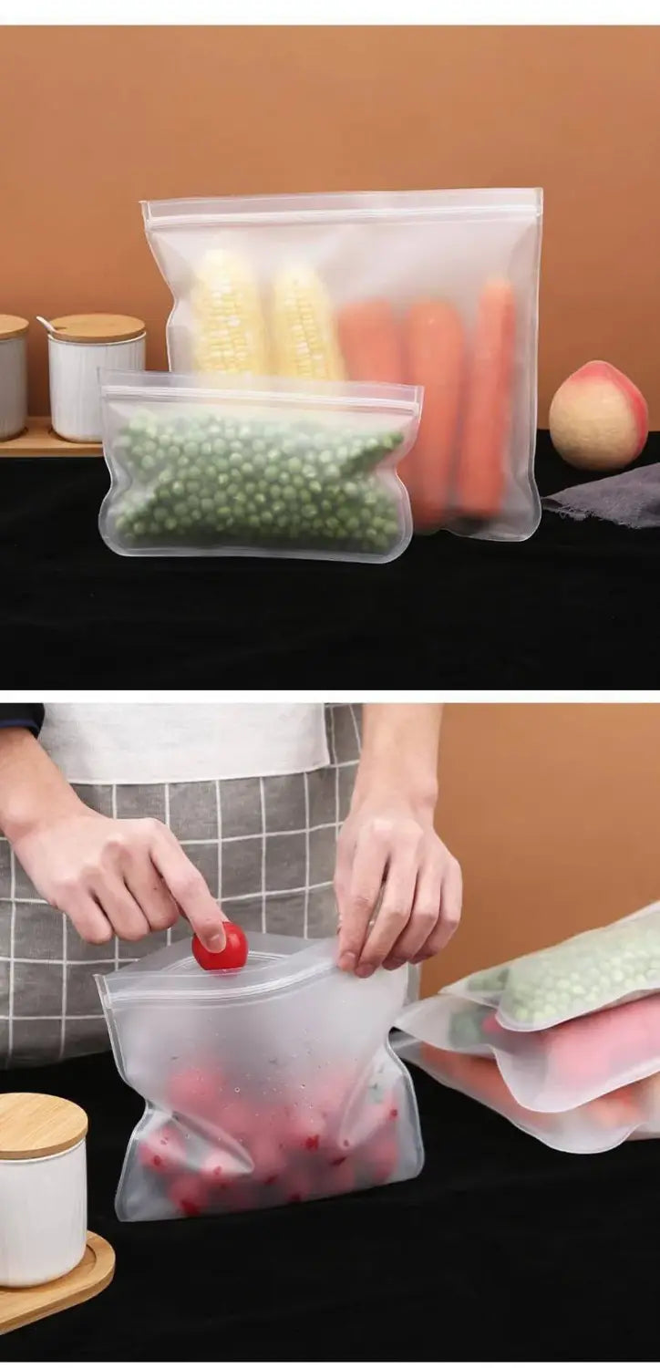 Leakproof Reusable Silicone-Free Food Storage Bags - Fresh Keeping Ziplock Bags for Fruits and More