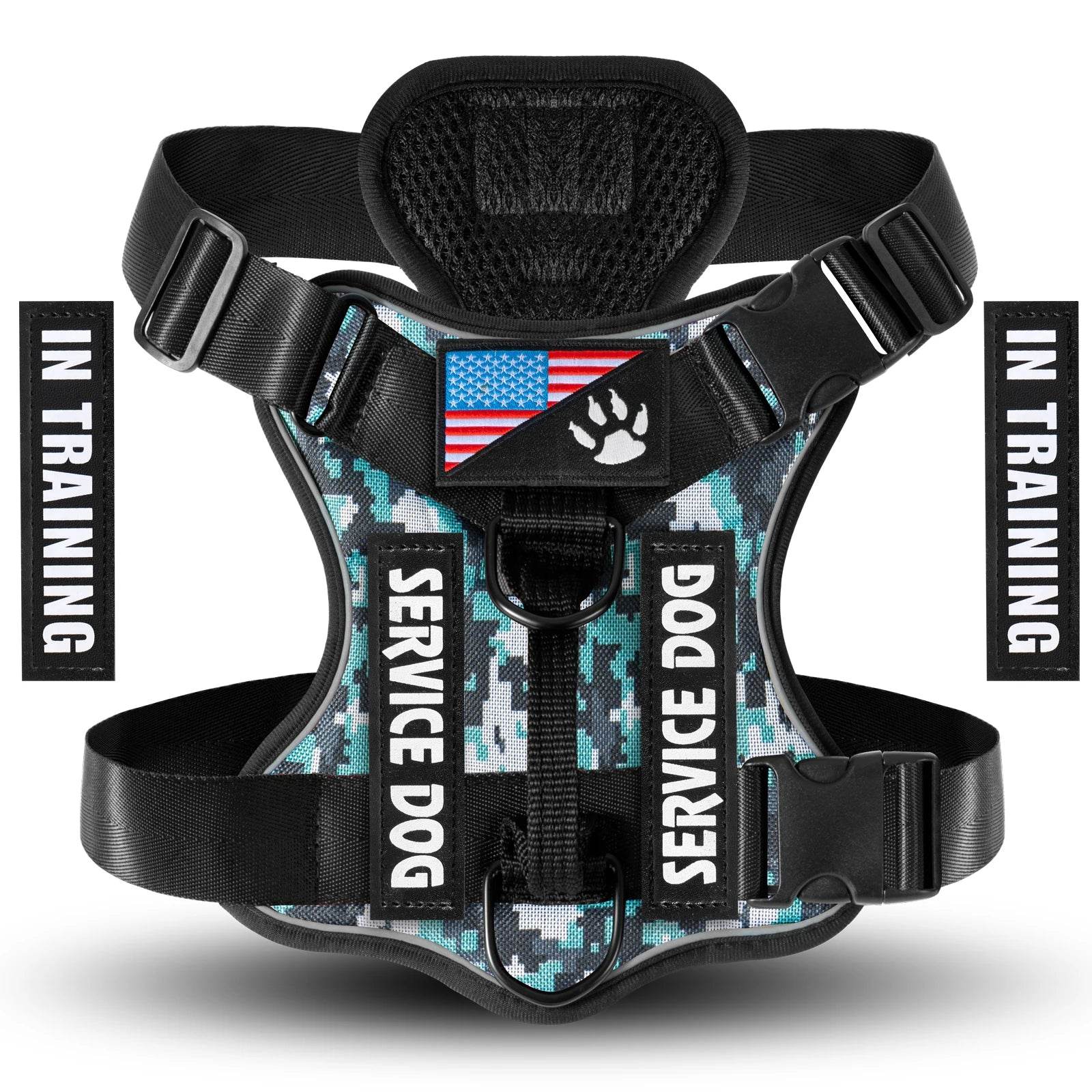 Reflective Service Dog Harness with 5 Patches, Adjustable - Estalios