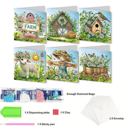 6Pcs Easter Animals Rhinestone Painting Card Kit Diamond Daily Wish Card Diamond Painting Greeting Card for Holiday Party Favors - Estalios