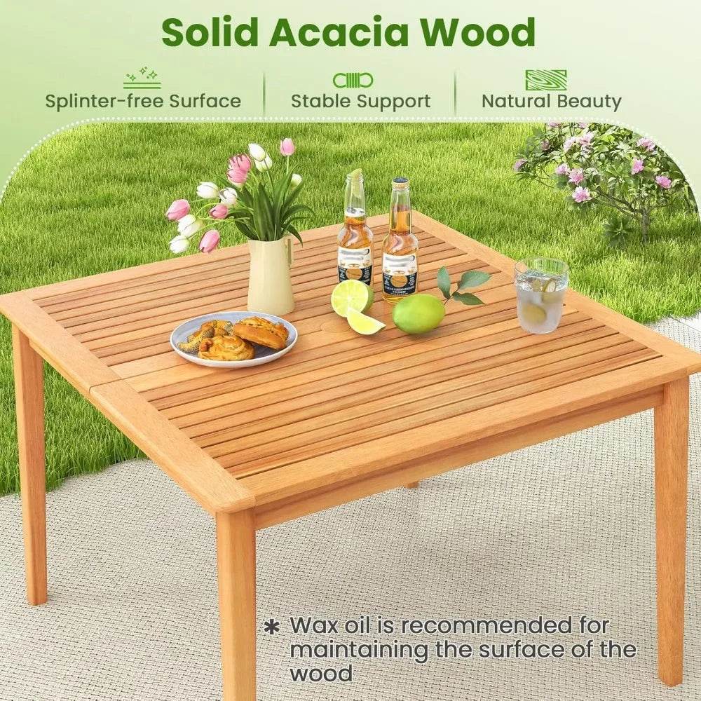 Outdoor Wood Dining Table with Umbrella Hole for Patio - Estalios