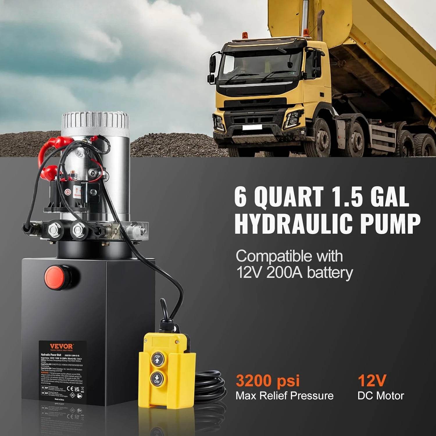 6 Quart Double Acting Hydraulic Pump for Dump Trailers - Estalios