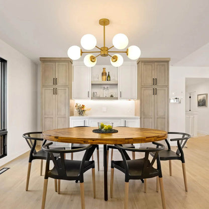 Modern Gold Globe Sputnik Chandelier with Glass Shades - Estalios