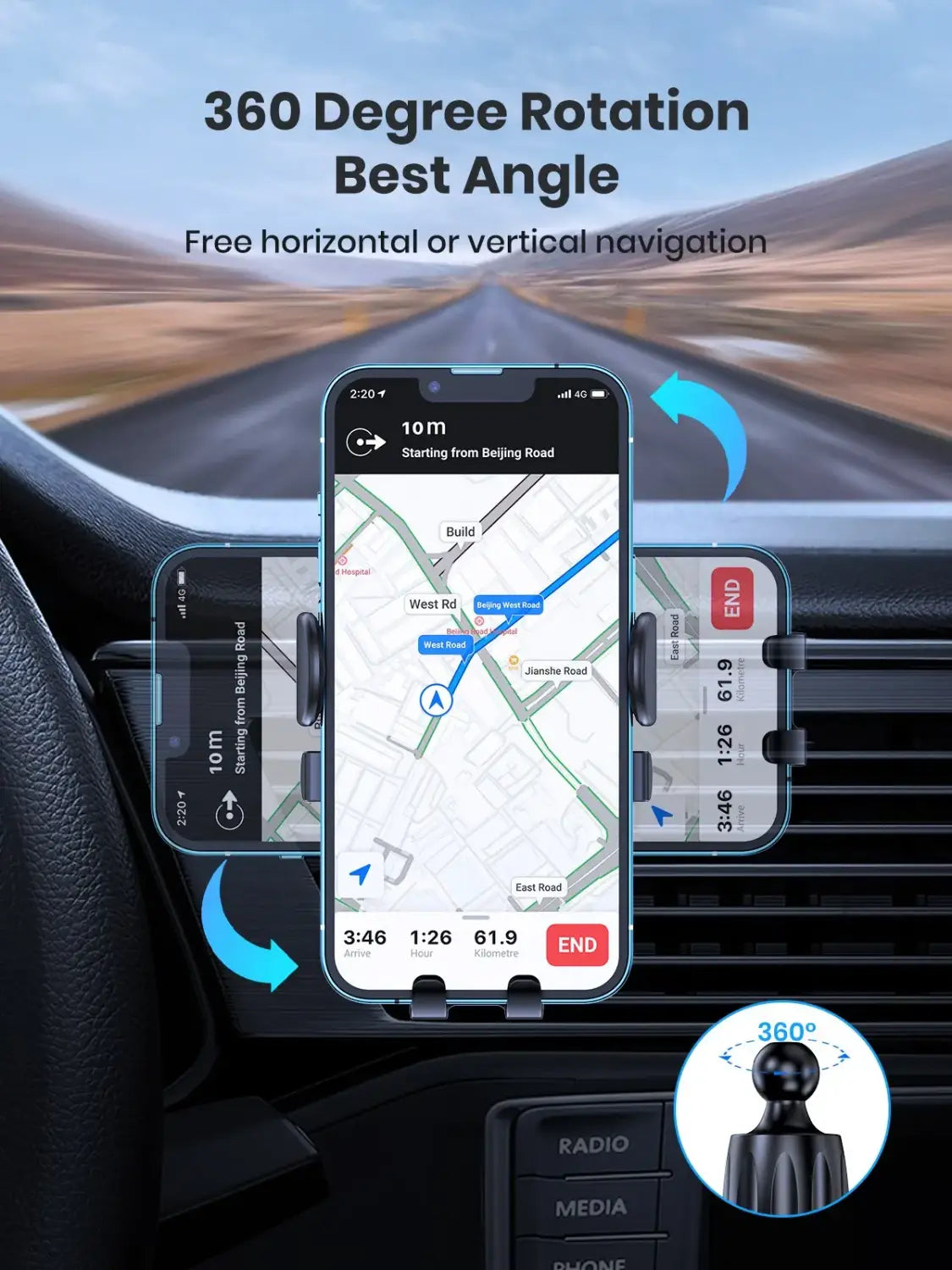 TOPK Car Phone Holder Mount using a navigation app in a car air vent.