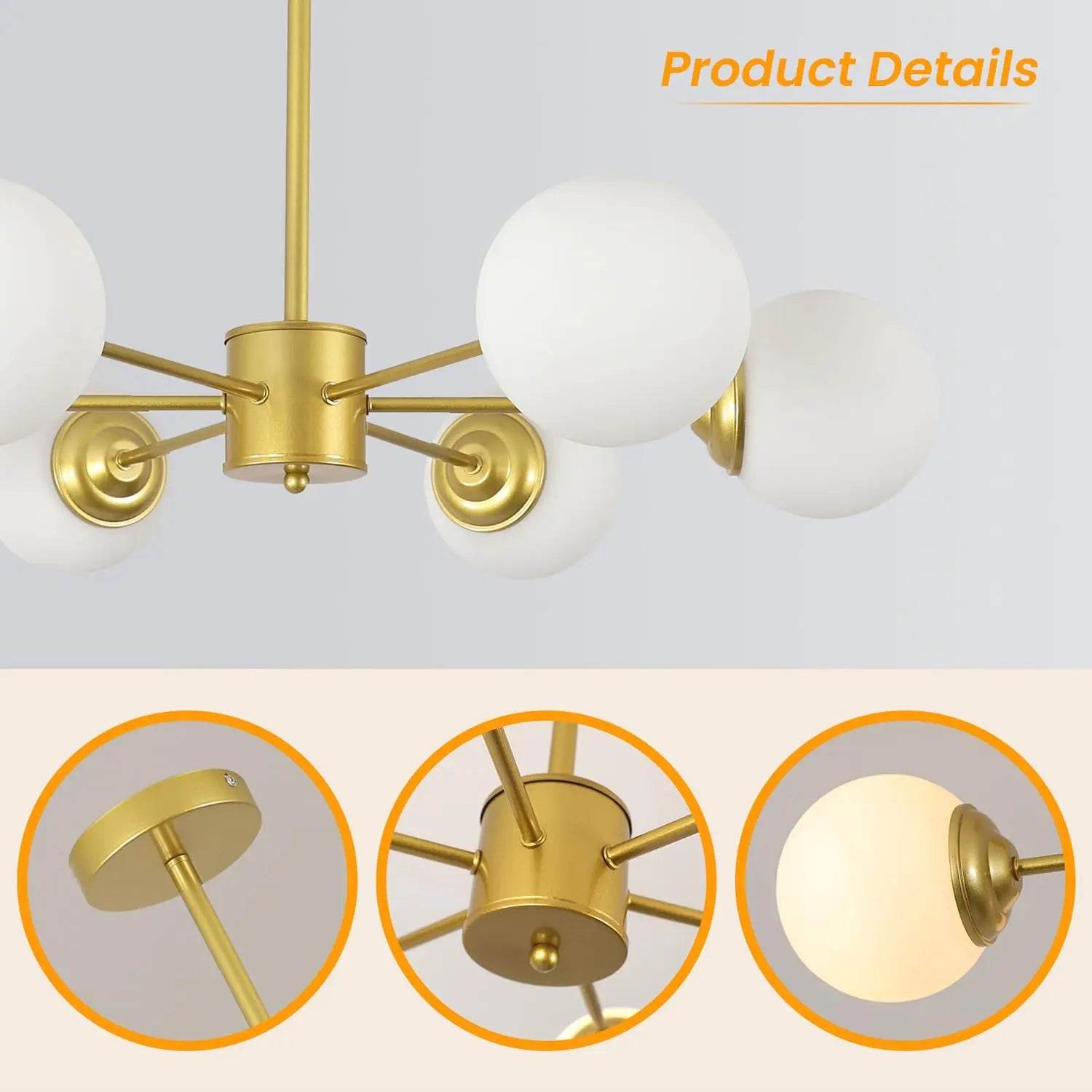 Modern Gold Globe Sputnik Chandelier with Glass Shades - Estalios