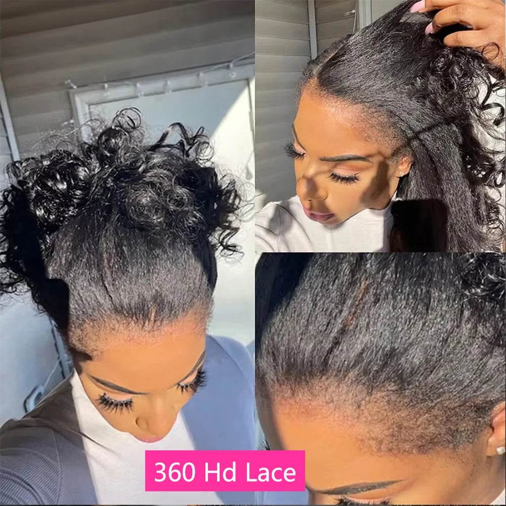 CEXXY Kinky Straight 360 HD Lace Frontal Wigs Wig For Black Women Yaki Straight Ponytail Human Hair Cheap Wigs On Clearance Sale - Estalios