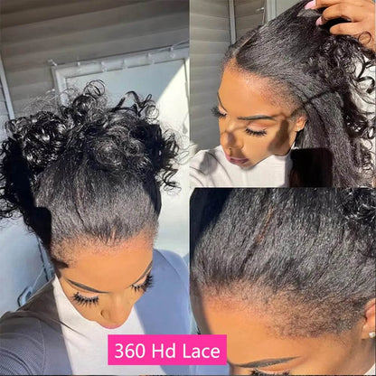 CEXXY Kinky Straight 360 HD Lace Frontal Wigs Wig For Black Women Yaki Straight Ponytail Human Hair Cheap Wigs On Clearance Sale - Estalios