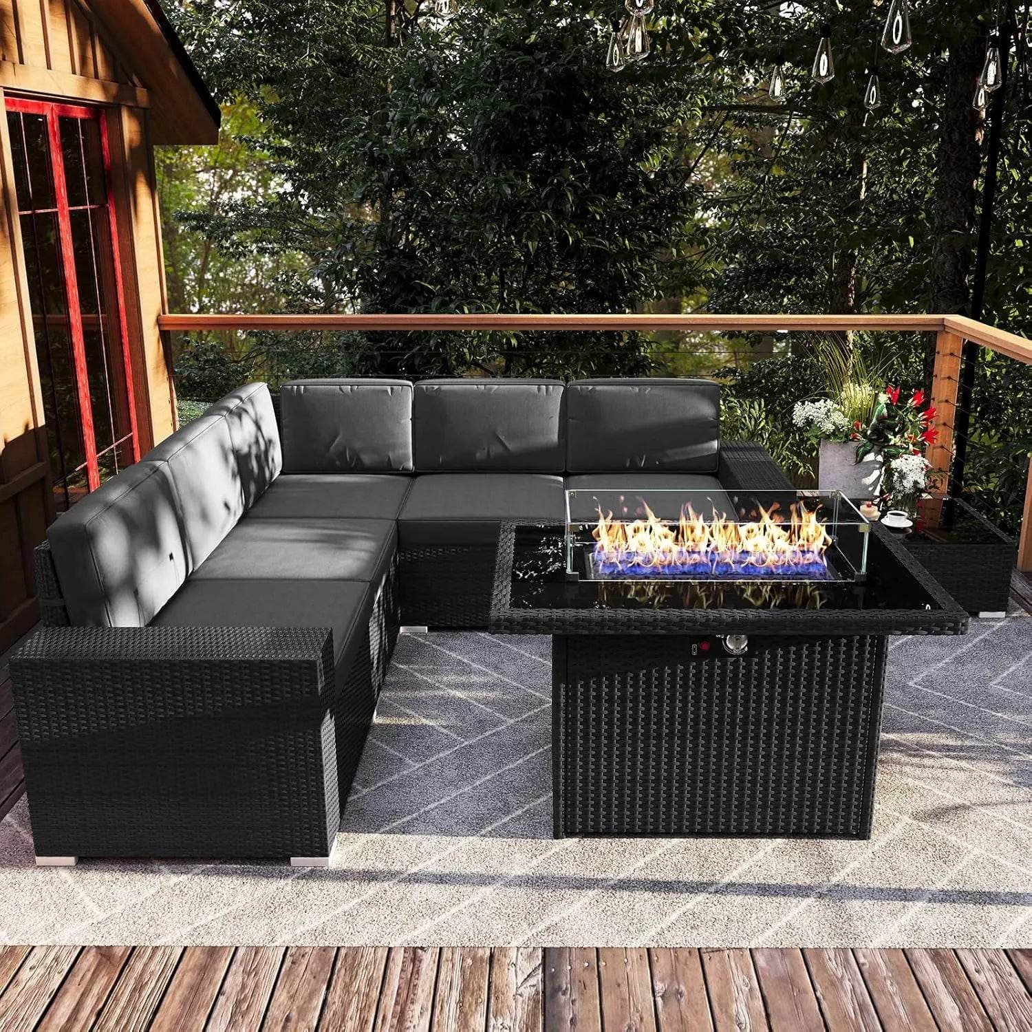 Patio Furniture Set Fire Pit Table Outdoor Sectional Sofa - Estalios