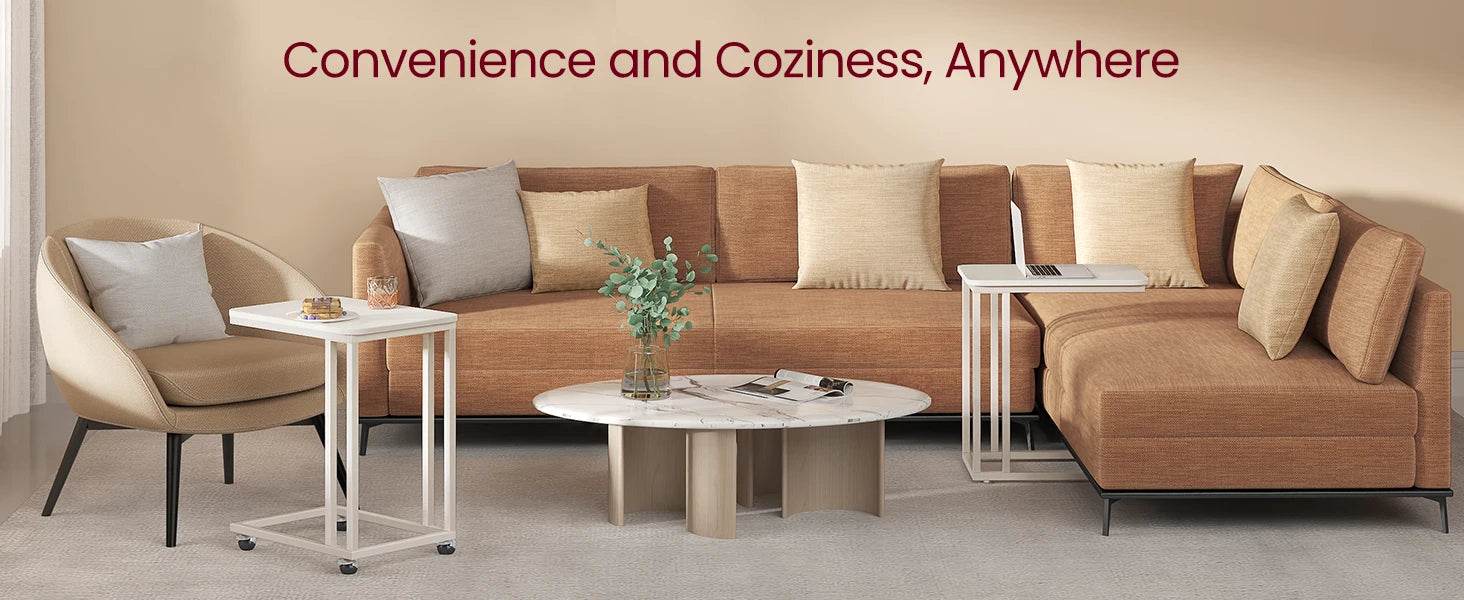 Coffee Laptop Mobile Tablet, Industrial Side Table on Wheels - Estalios