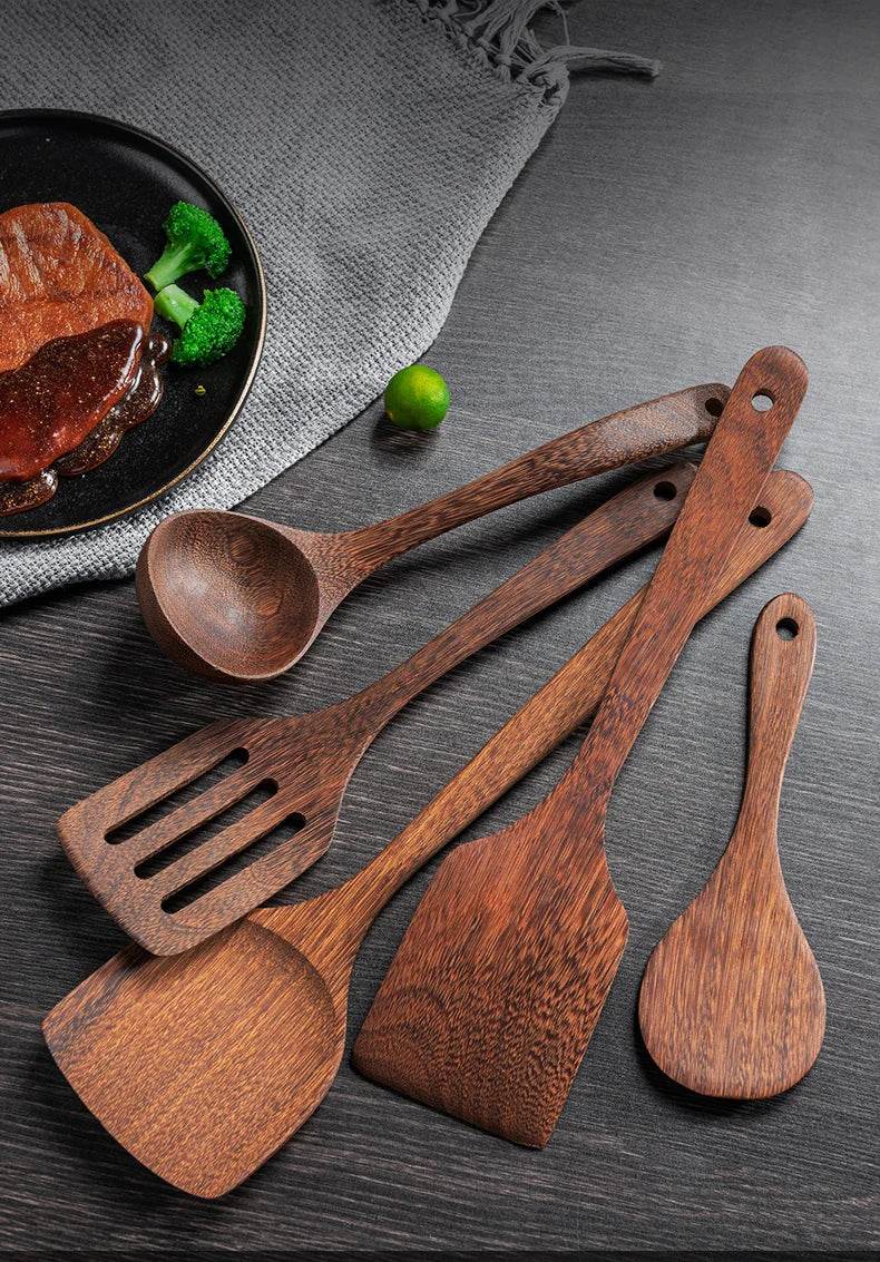 Kitchen Utensils Set Non-Stick Wooden Handle Cooking Tools - Estalios