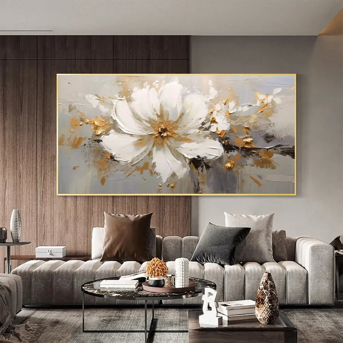 ✨ Tranquil Elegance – Custom Handmade Abstract Flower Canvas Painting | Perfect for Transforming Your Living Room Decor