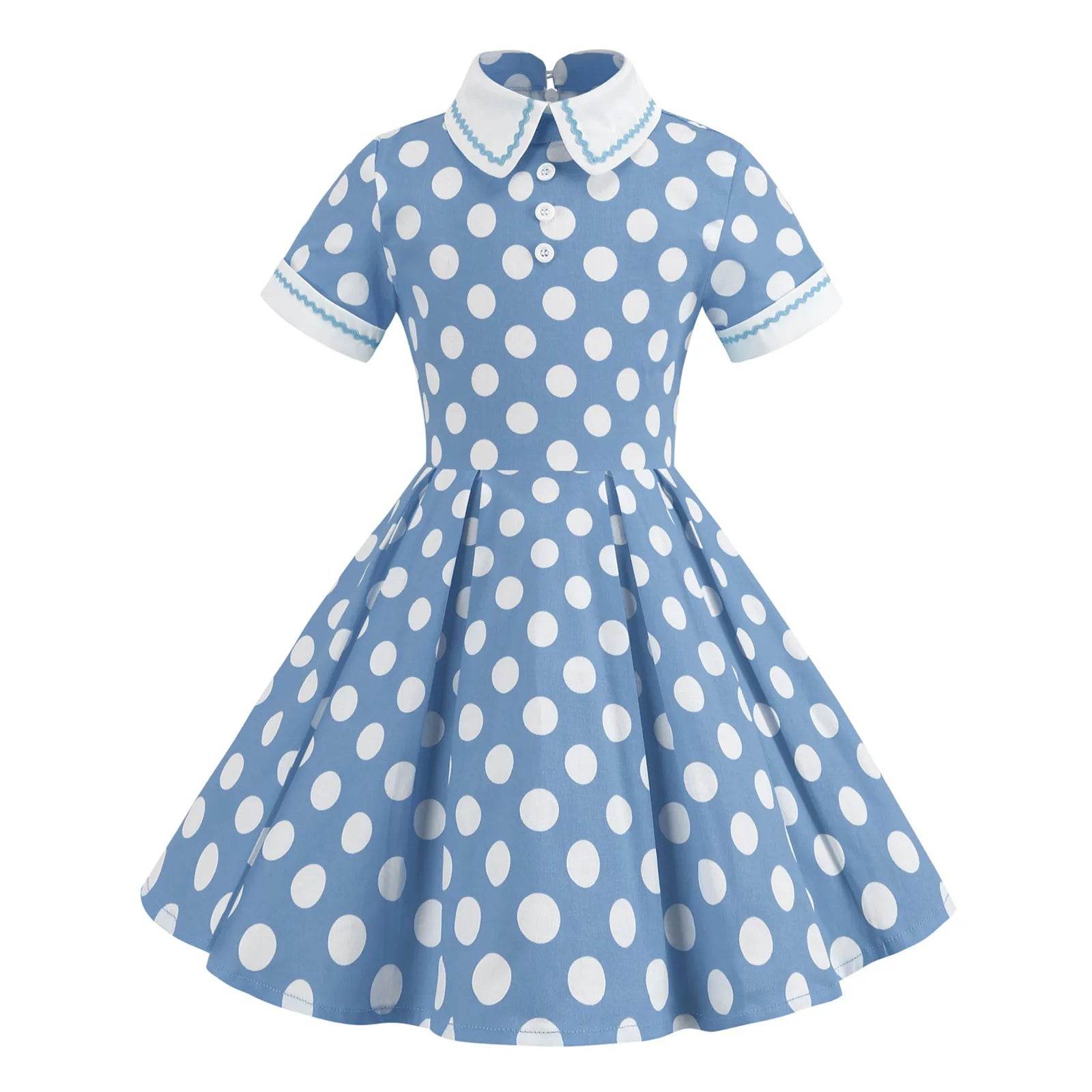 Kids Girls Vintage Dress Easter Polka Dots Print Dress Daily Birthday Dress Short Sleeve Perter Pan Collar 1950s Princess Dress - Estalios
