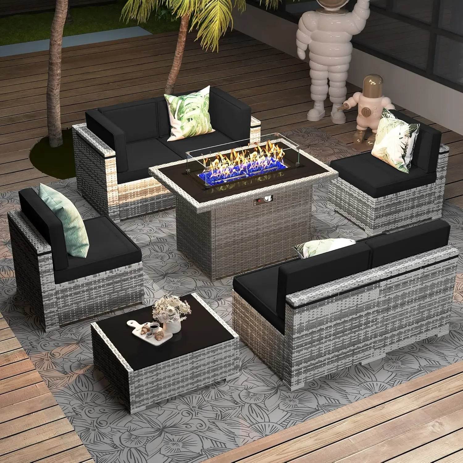 Patio Furniture Set Fire Pit Table Outdoor Sectional Sofa - Estalios