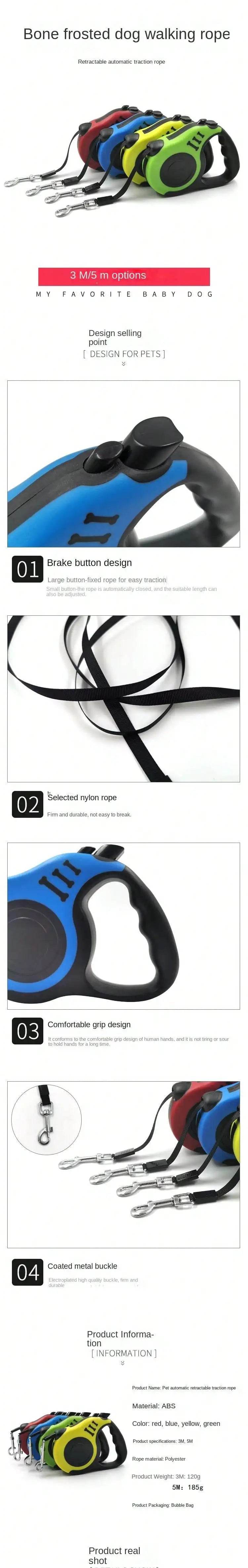 Pet Dog Automatic Retractable Traction Rope with Bone Print - Estalios