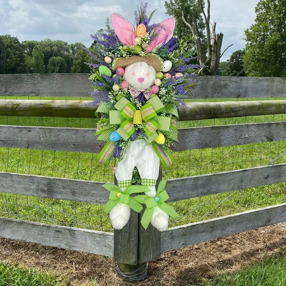 Easter Bunny Wreath Wall Artificial Lavender Easter Egg Rabbit Wreath Spring Wreath Easter Decor For Garden Hanging Wreaths - Estalios