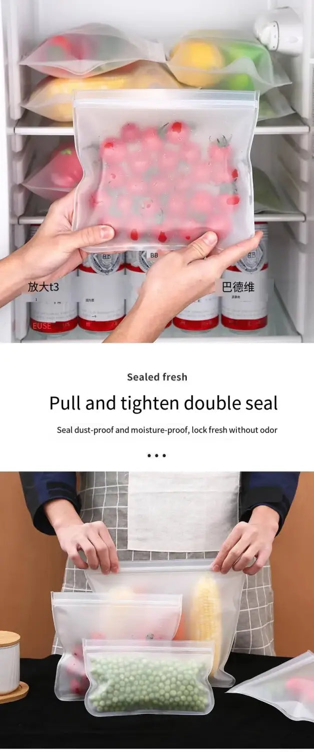 Leakproof Reusable Silicone-Free Food Storage Bags - Fresh Keeping Ziplock Bags for Fruits and More