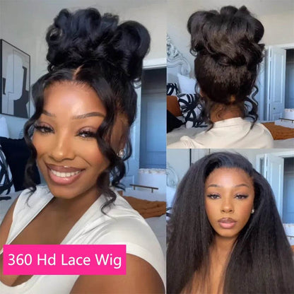 CEXXY Kinky Straight 360 HD Lace Frontal Wigs Wig For Black Women Yaki Straight Ponytail Human Hair Cheap Wigs On Clearance Sale - Estalios