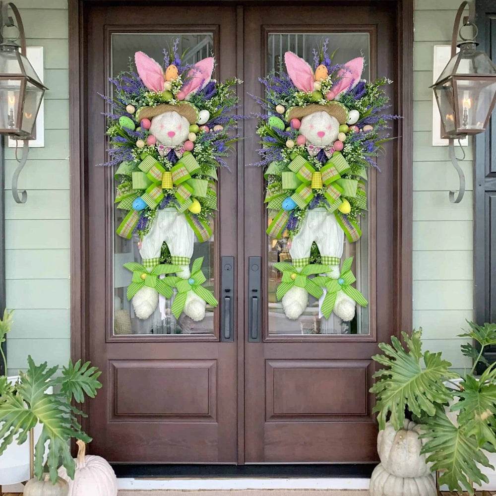 Easter Bunny Wreath Wall Artificial Lavender Easter Egg Rabbit Wreath Spring Wreath Easter Decor For Garden Hanging Wreaths - Estalios
