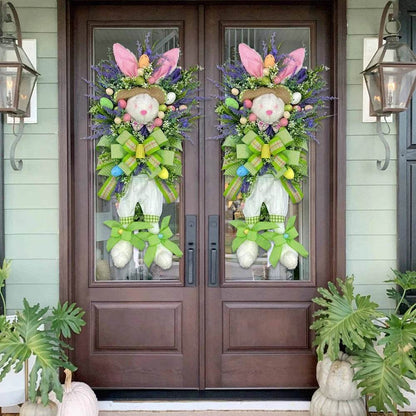 Easter Bunny Wreath Wall Artificial Lavender Easter Egg Rabbit Wreath Spring Wreath Easter Decor For Garden Hanging Wreaths - Estalios