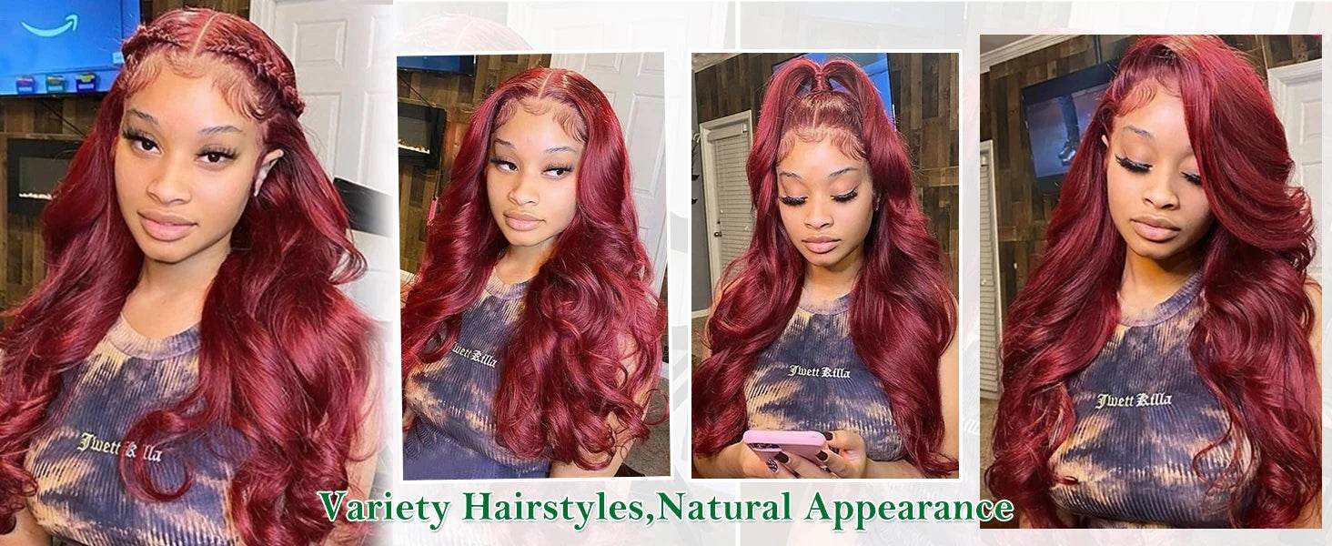 13X6 Body Wave Lace Frontal Human Hair Wig Burgundy 99J - Estalios