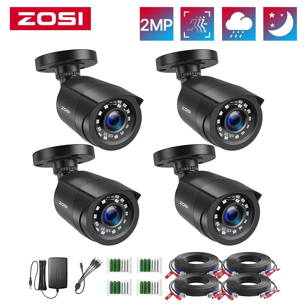 ZOSI 1080P 4 Pack HD TVI Security Cameras Outdoor Indoor Weatherproof Bullet Surveillance Camera for Analog CCTV DVR System - Estalios