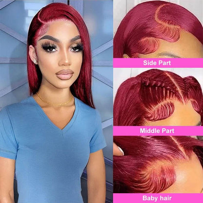 7x5 Glueless Bob Wig 99J Burgundy Straight Human Hair - Estalios
