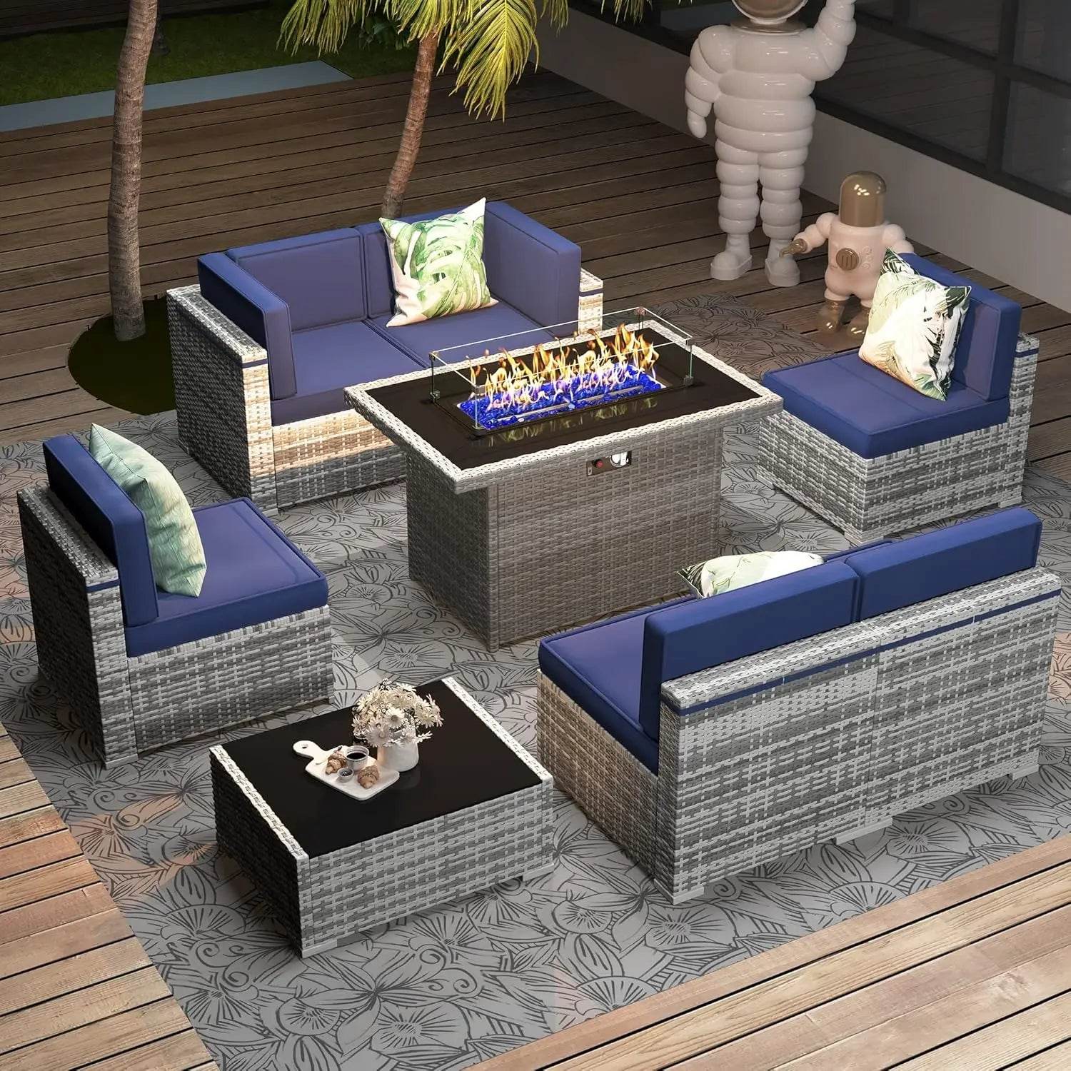 Patio Furniture Set Fire Pit Table Outdoor Sectional Sofa - Estalios