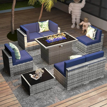 Patio Furniture Set Fire Pit Table Outdoor Sectional Sofa - Estalios