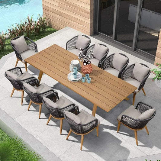 11 Pieces Patio Dining Set with Teak-Finish Aluminum Frame - Estalios
