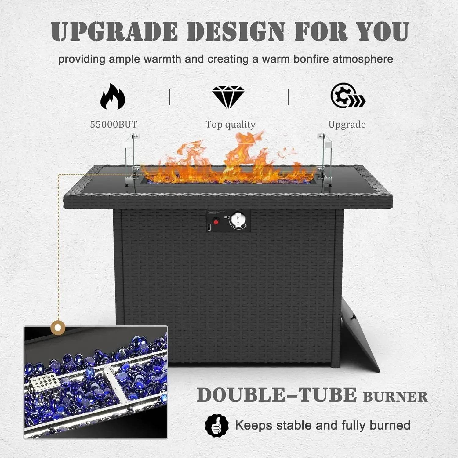 Patio Furniture Set Fire Pit Table Outdoor Sectional Sofa - Estalios