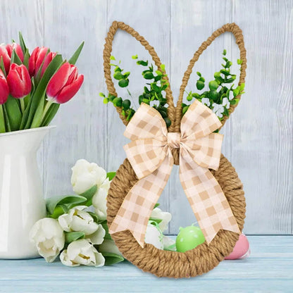 Handicrafts Spring Bunny Wreath For Spring And Easter Front Door Wall Window Decor Decorated With Bow And Green Advent Wreath - Estalios