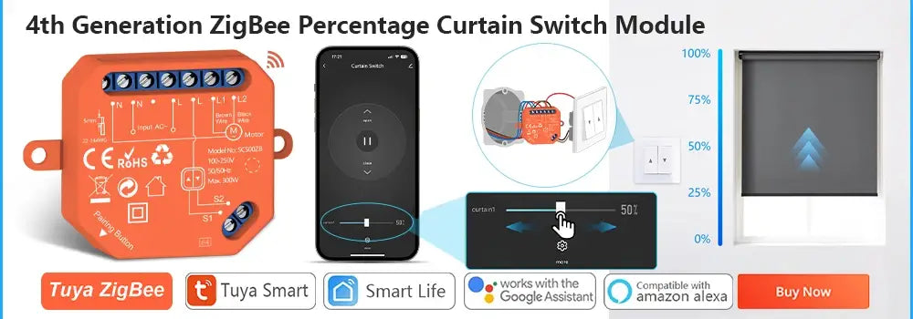 LoraTap Tuya Smart Roller Shutter Curtain Blinds Switch Tubular Motor Percentage Remote Voice Control by Google Home