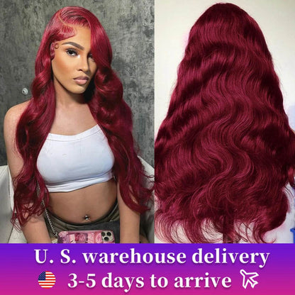 13X6 Body Wave Lace Frontal Human Hair Wig Burgundy 99J - Estalios
