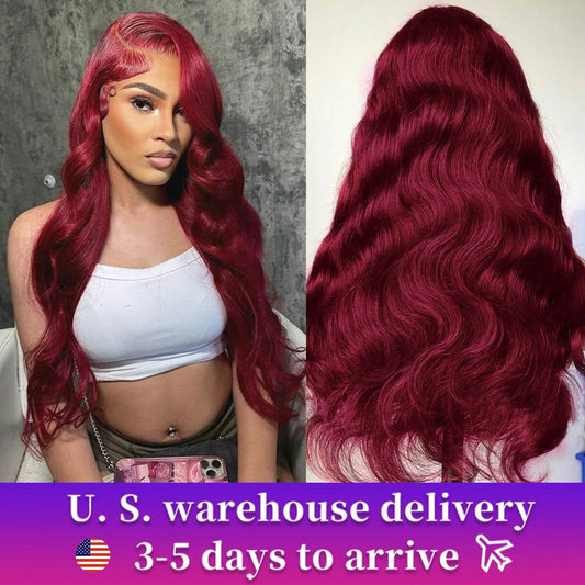 13X6 Body Wave Lace Frontal Human Hair Wig Burgundy 99J - Estalios