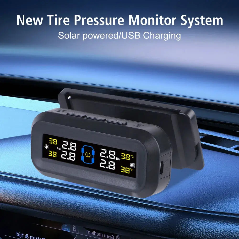 Solar Tire Pressure Monitor with USB Charging for Smart Fuel Savings and Safety