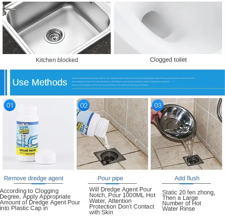 100g Powerful Sink Drain Cleaner High Efficiency Clog Remover Kitchen Sewer Power Pipe Channel Powder Cleaning Tools
