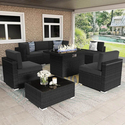 Patio Furniture Set Fire Pit Table Outdoor Sectional Sofa - Estalios