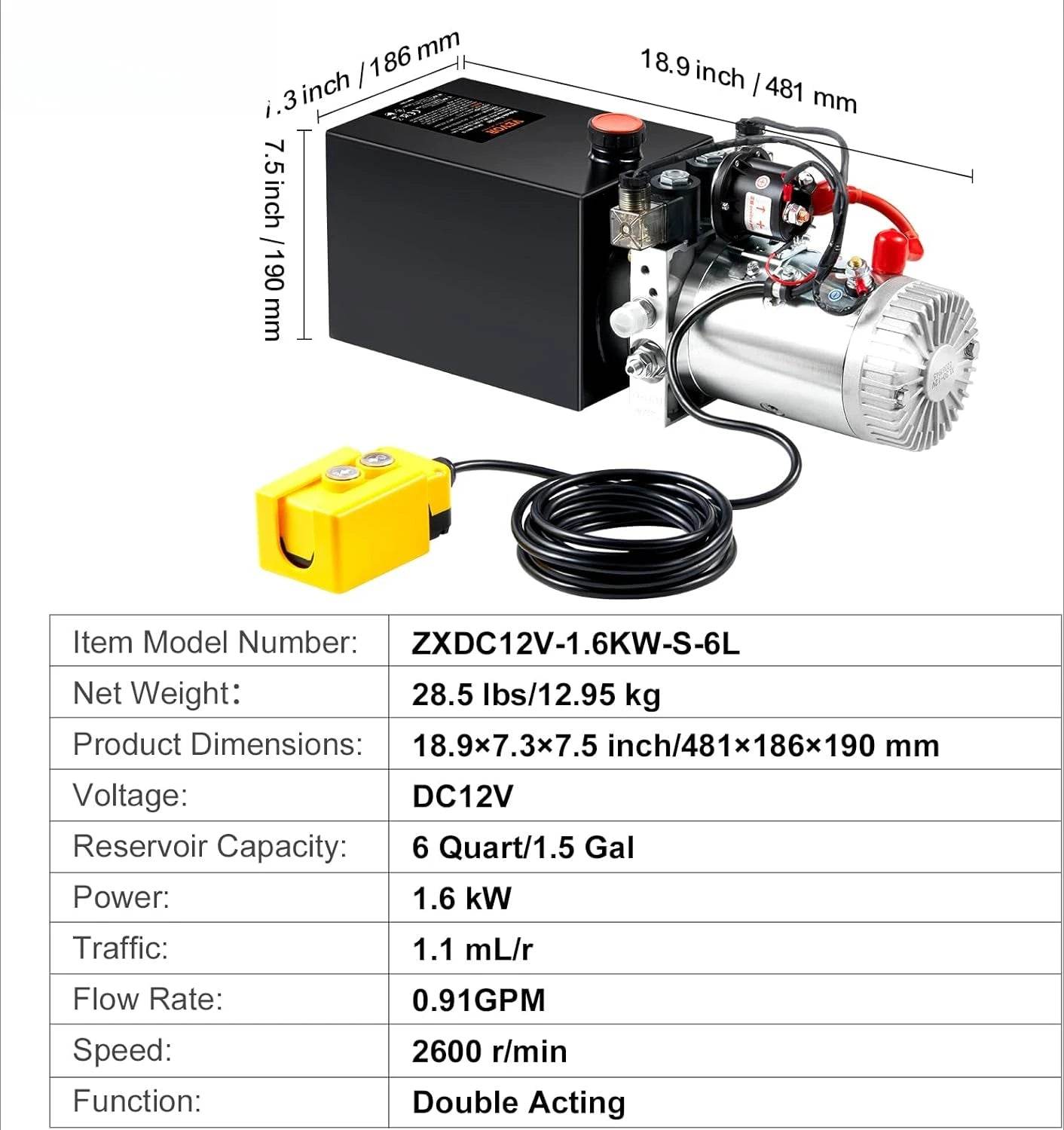 6 Quart Double Acting Hydraulic Pump for Dump Trailers - Estalios