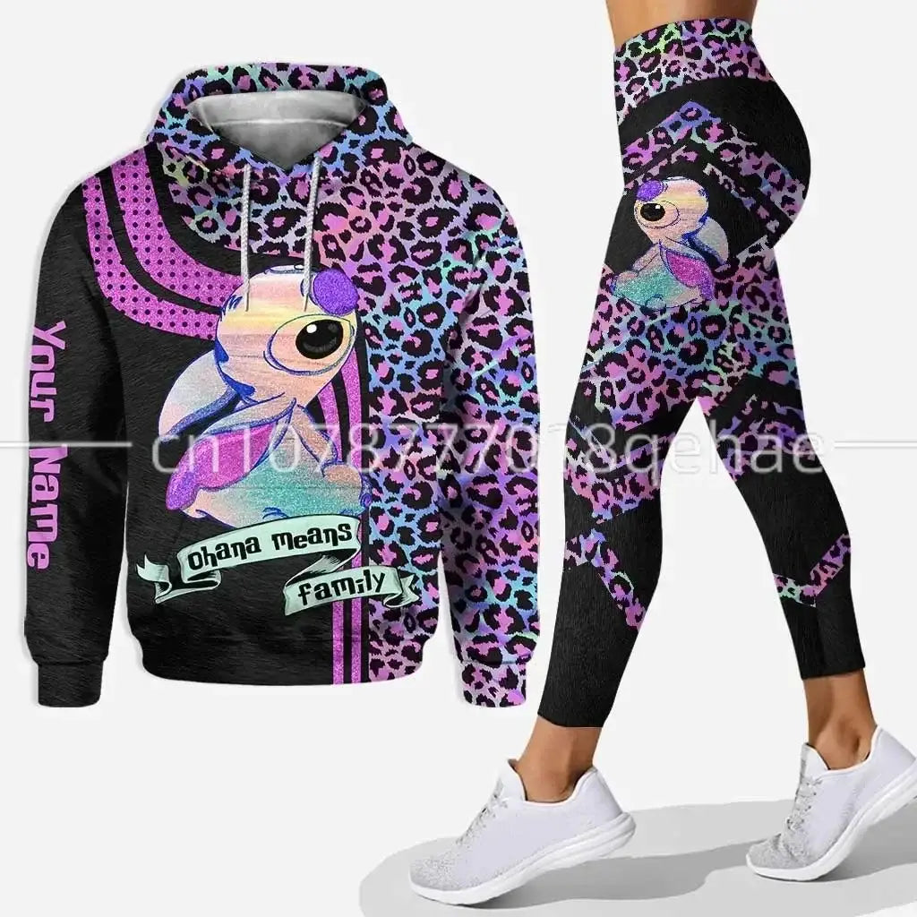 Disney Stitch and Angle 3D Hoodie and Leggings Women’s Set Yoga Pants Sports Yoga Hoodie Leggings Fashion Sportswear