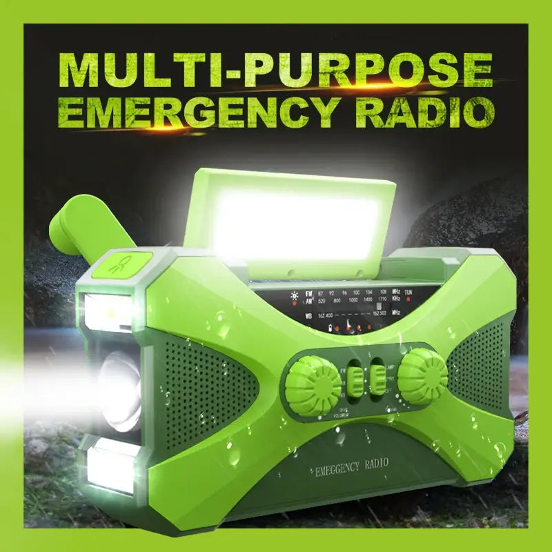 12000mAh Hand Crank Solar Power Radio Portable AM/FM/NOAA Weather Radio with LED Flashlight Power Bank Outdoor