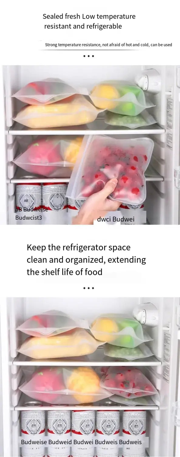 Leakproof Reusable Silicone-Free Food Storage Bags - Fresh Keeping Ziplock Bags for Fruits and More