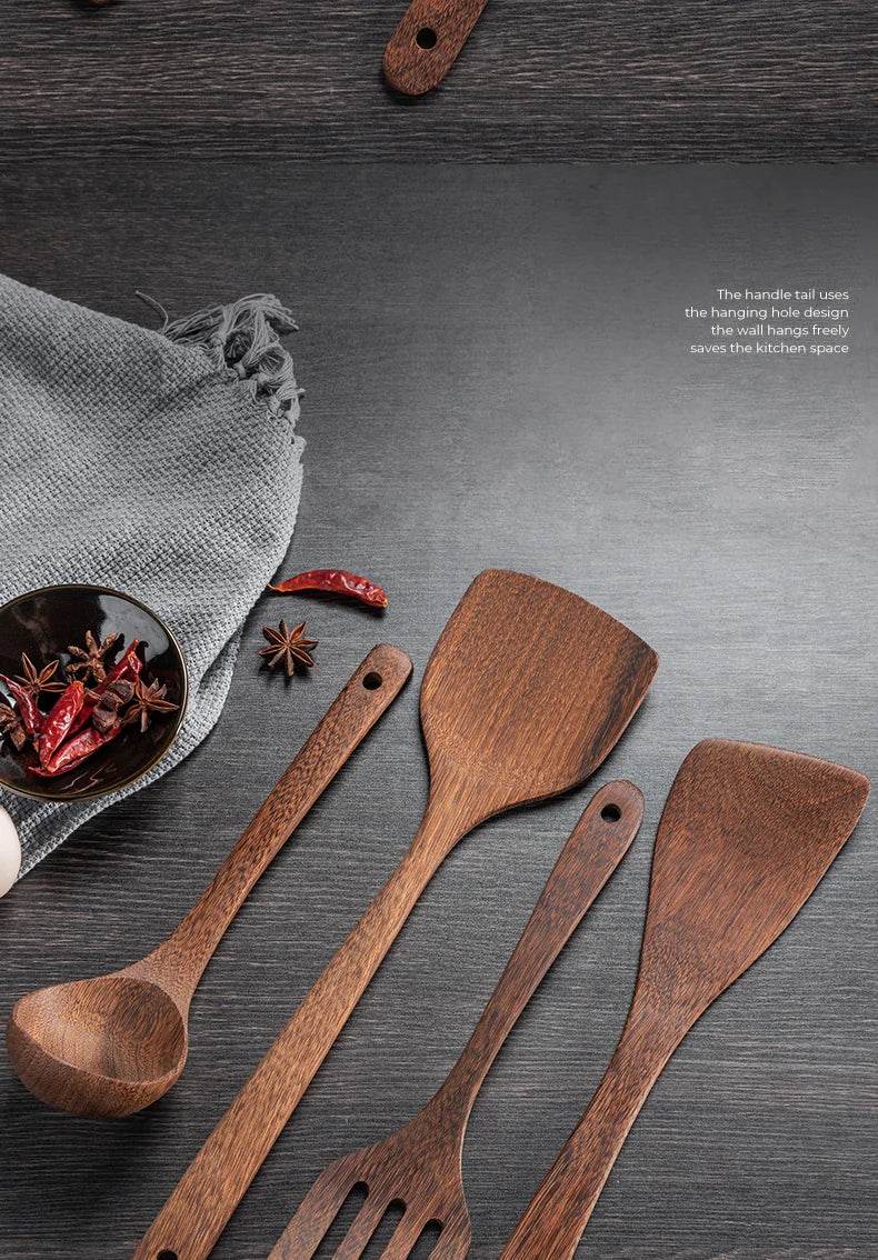 Kitchen Utensils Set Non-Stick Wooden Handle Cooking Tools - Estalios