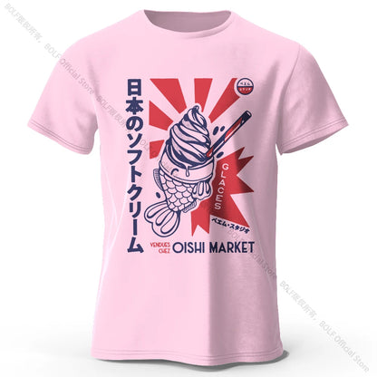 Japanese Foodie Print Cotton T-Shirt, Soft & Breathable Tee