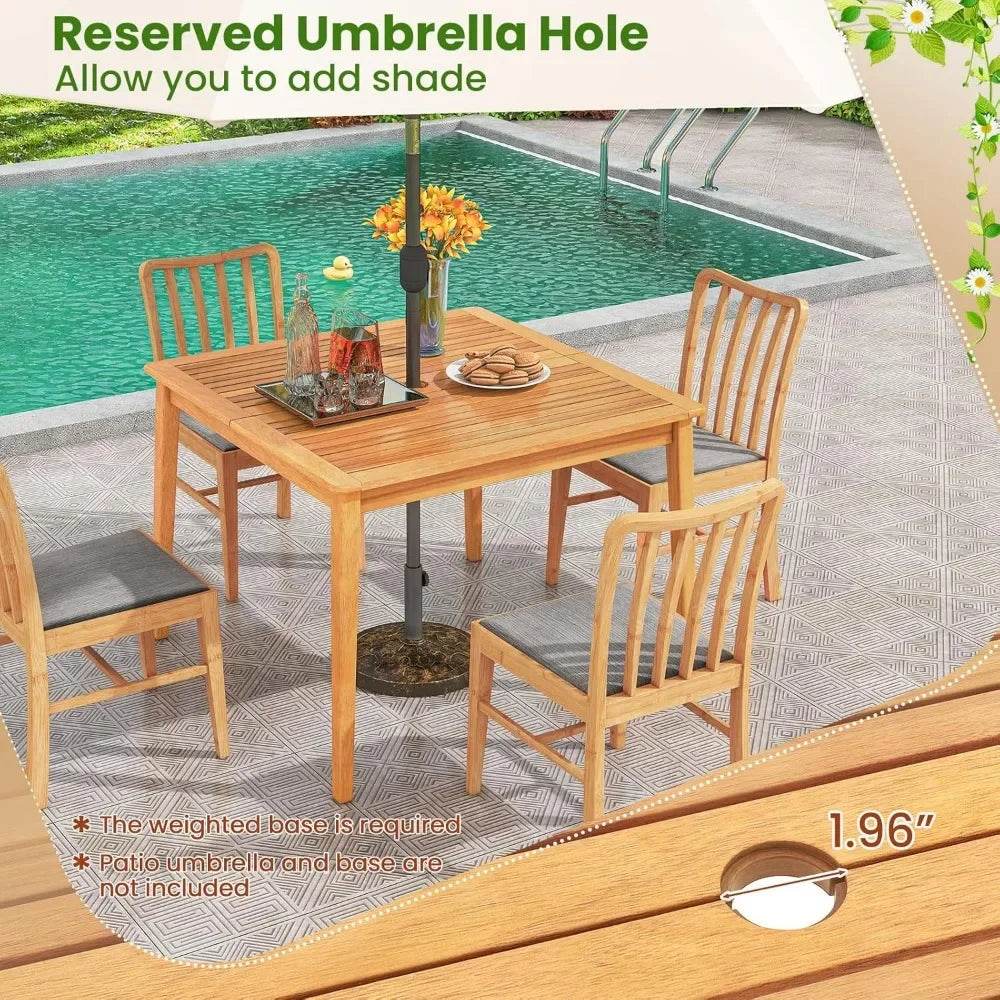 Outdoor Wood Dining Table with Umbrella Hole for Patio - Estalios
