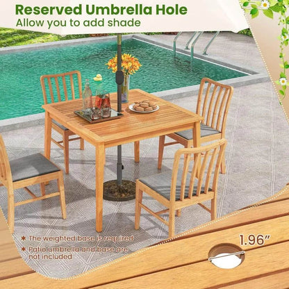 Outdoor Wood Dining Table with Umbrella Hole for Patio - Estalios