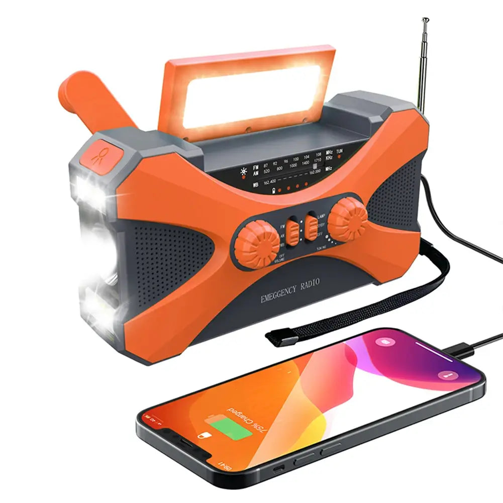 12000mAh Hand Crank Solar Power Radio Portable AM/FM/NOAA Weather Radio with LED Flashlight Power Bank Outdoor