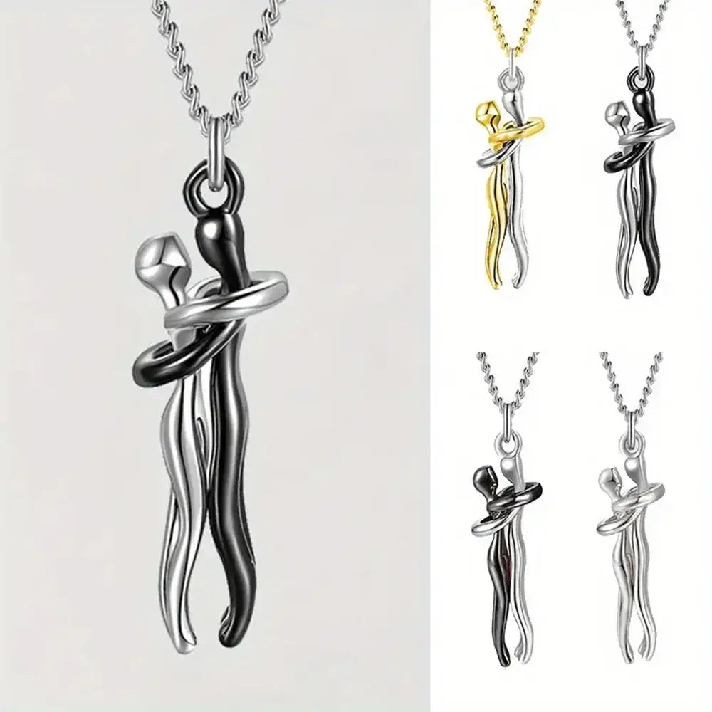 Collar con colgante de abrazo negro elegante para parejas - Diseño elegante