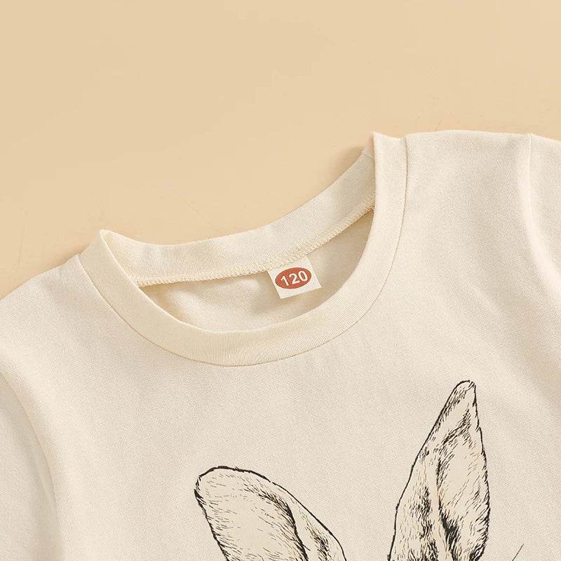 Adorable Toddler Boys Easter Outfits with Bunny Print Round Neck Short Sleeve T-Shirts and Elastic Waist Shorts - 2 Piece - Estalios