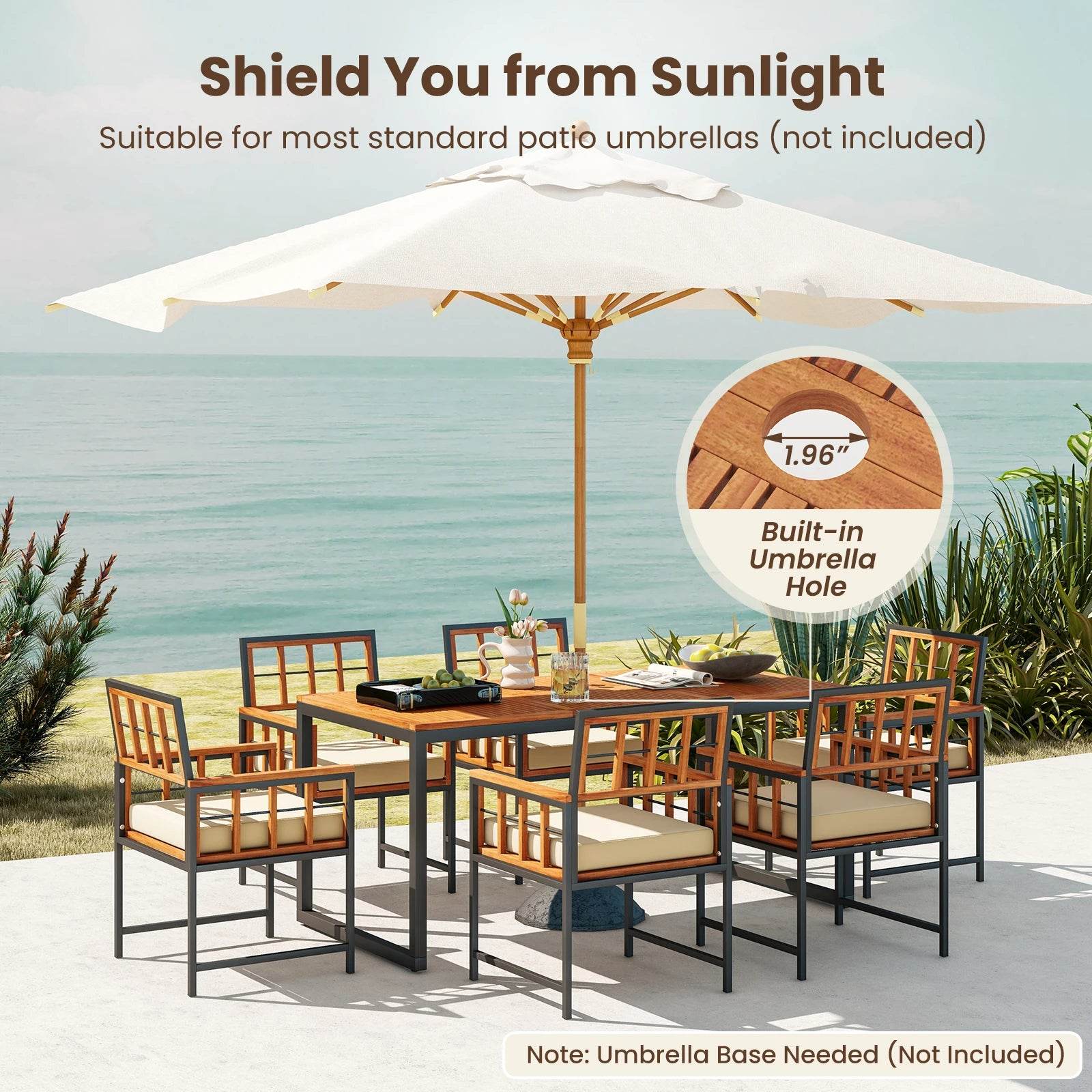 7 PCS Patio Dining Set with Acacia Wood Table and Cushions - Estalios