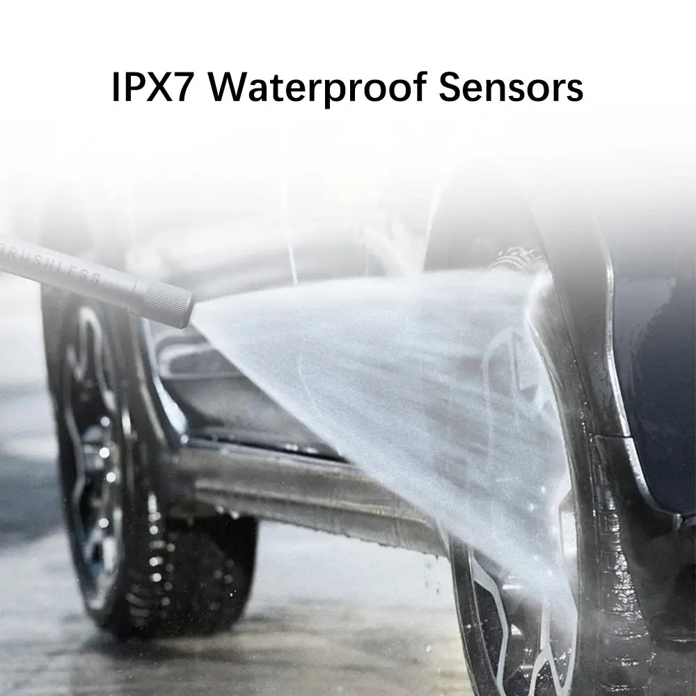 Car getting pressure washed, highlighting the Tire Pressure Monitoring System features.